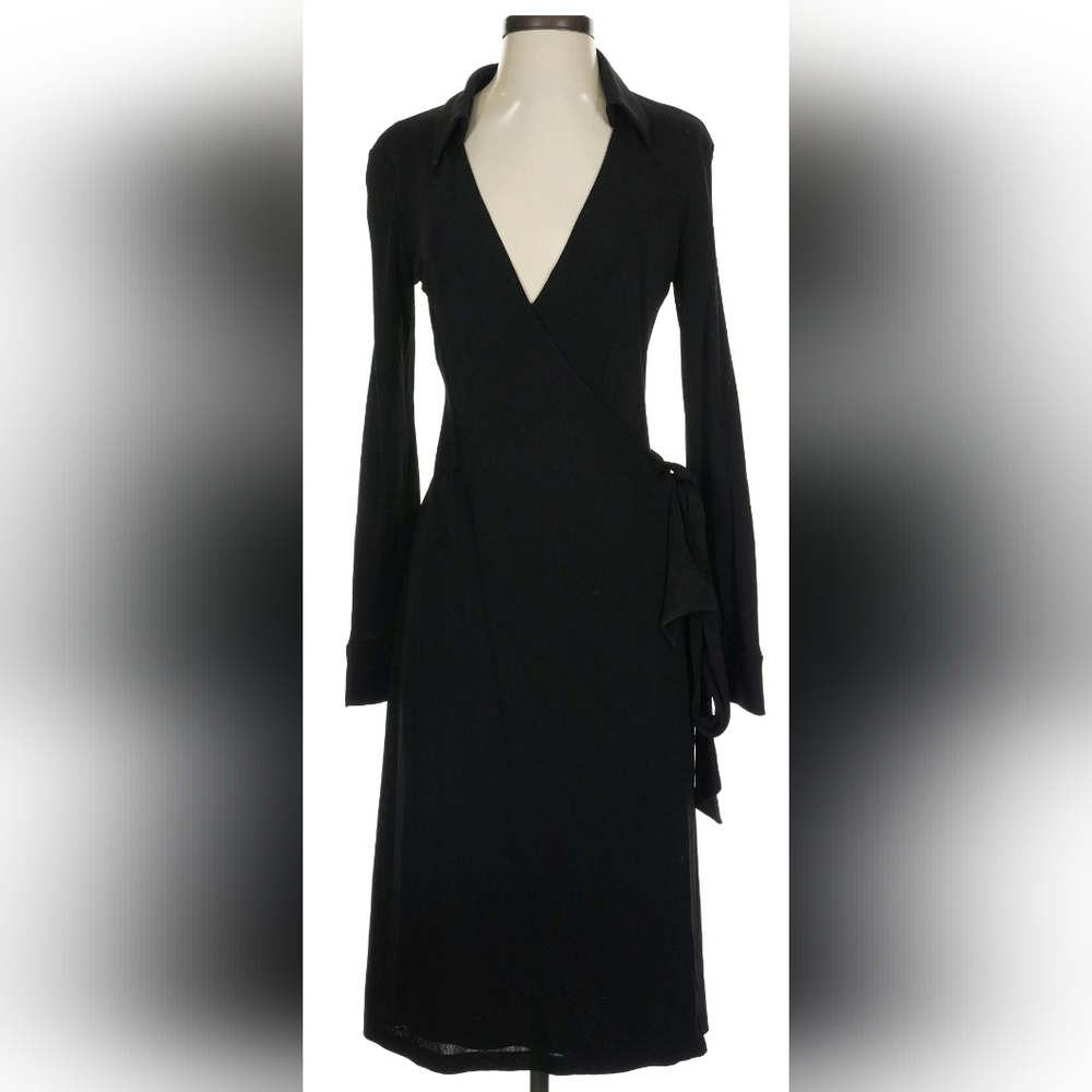 Diane Von Furstenberg Black Long Sleeve Wrap Dress